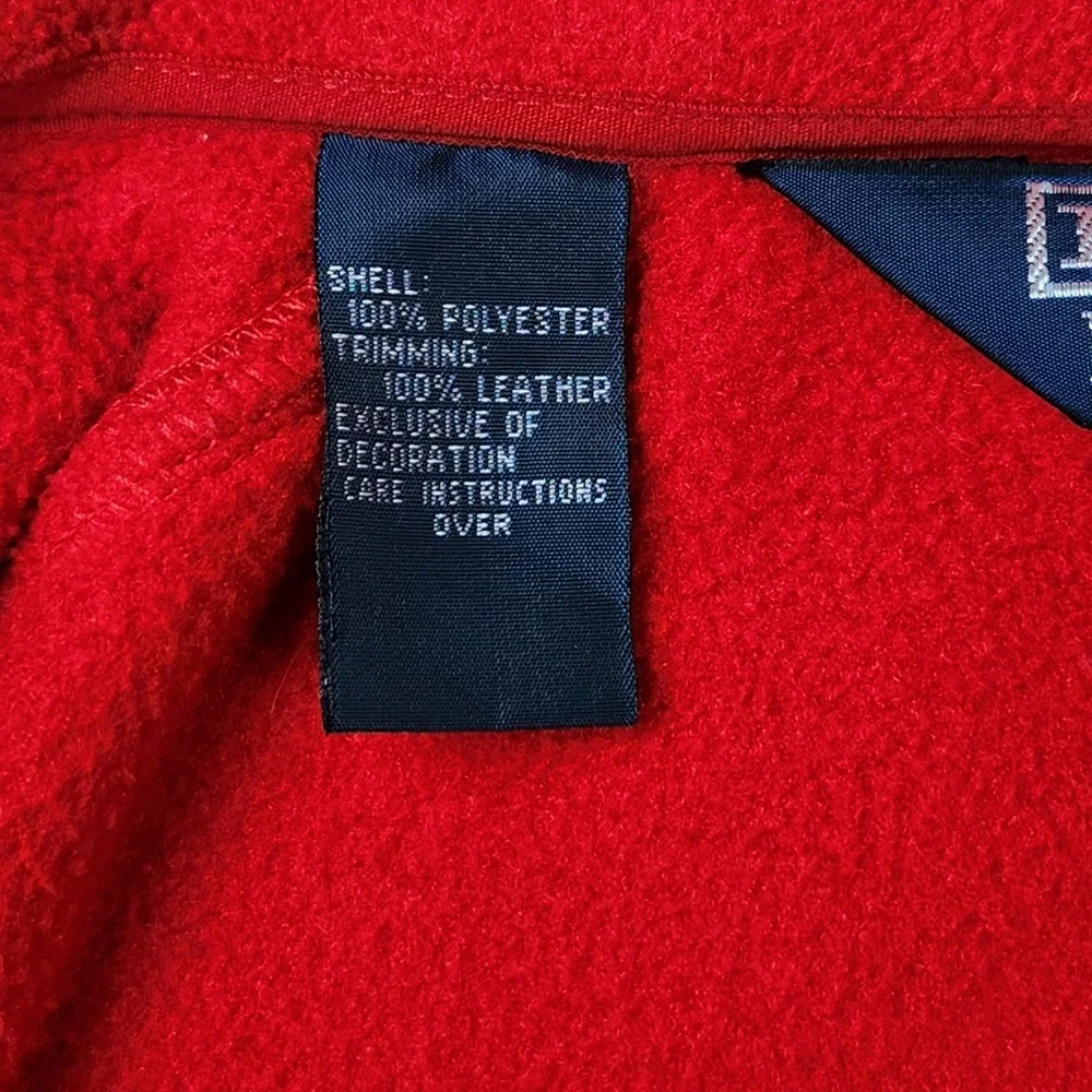 Vintage Polo Ralph Lauren Fleece Jacket Mens Small Red Full Zip‎ Leather Trim